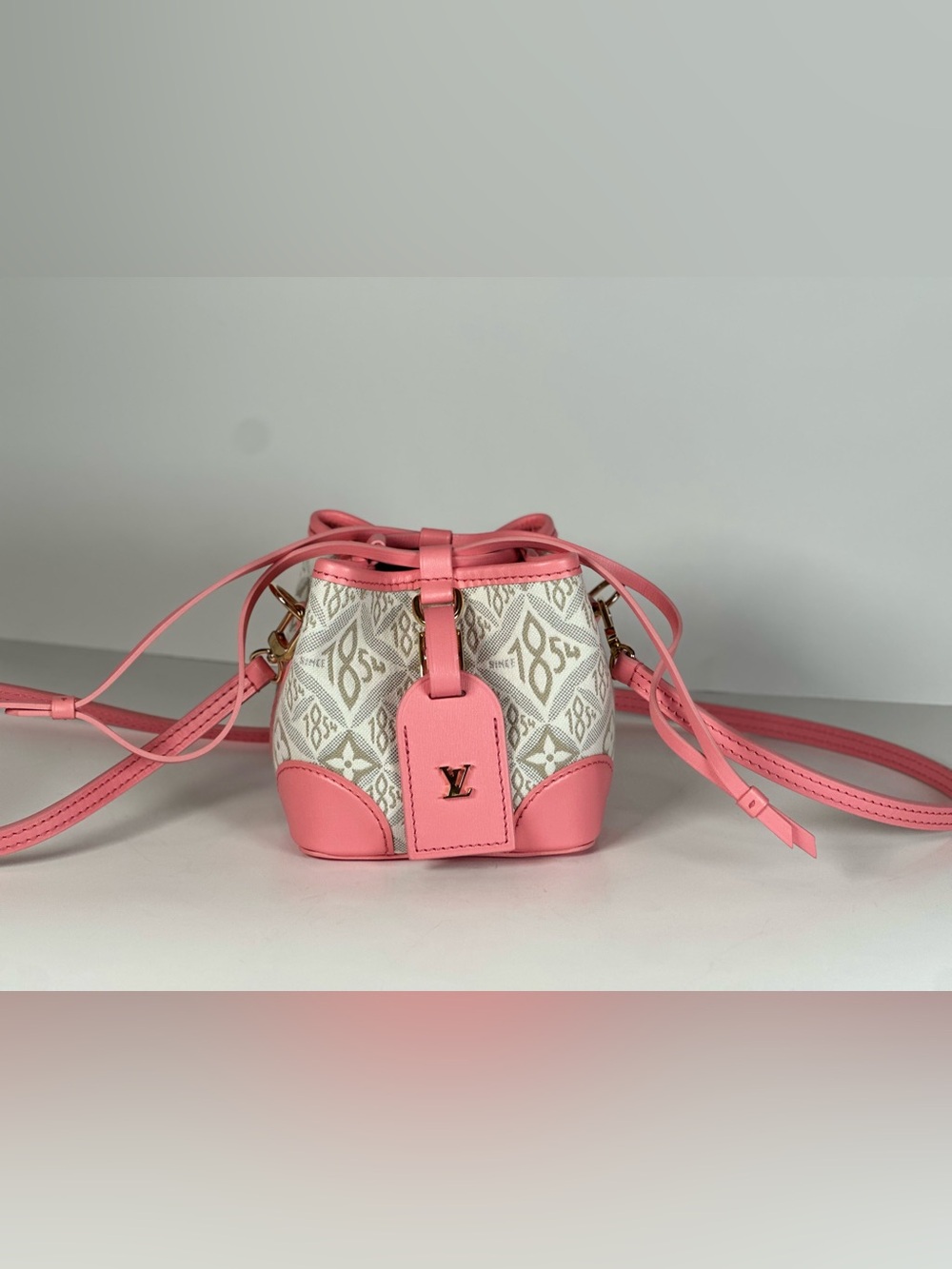 Authentic Louis Vuitton Pink and White Mini Noe Bucket Bag